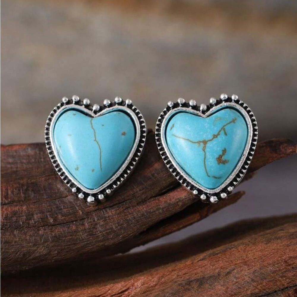 Turquoise Heart Stud Earrings #1794